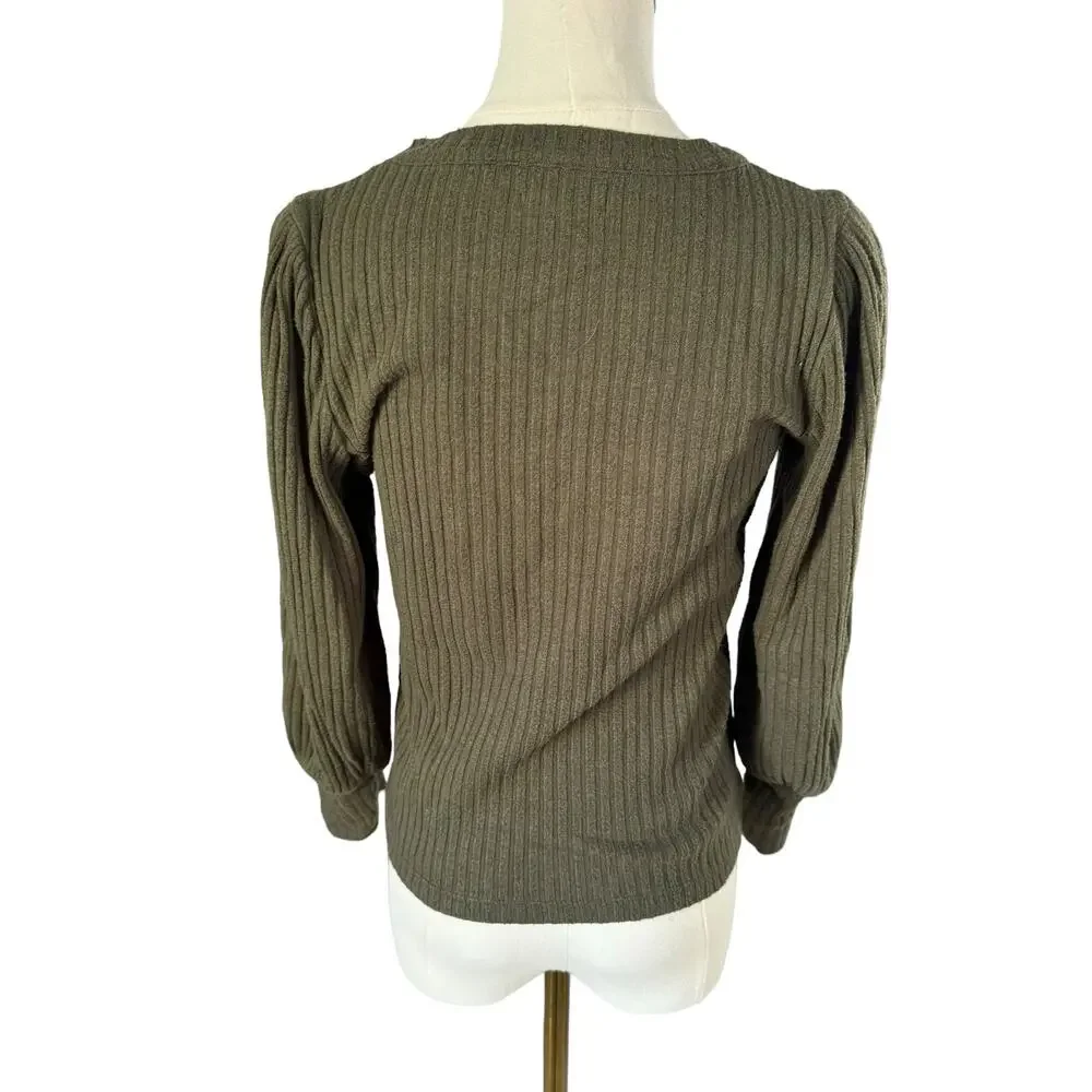 Madewell Ribbed Olive Green Sweater Cozy Knit Top Viscose Soft Relaxed Fit Small